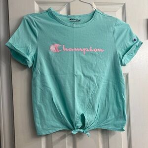 Champion Mint Tie-Front Tee with Pink Logo